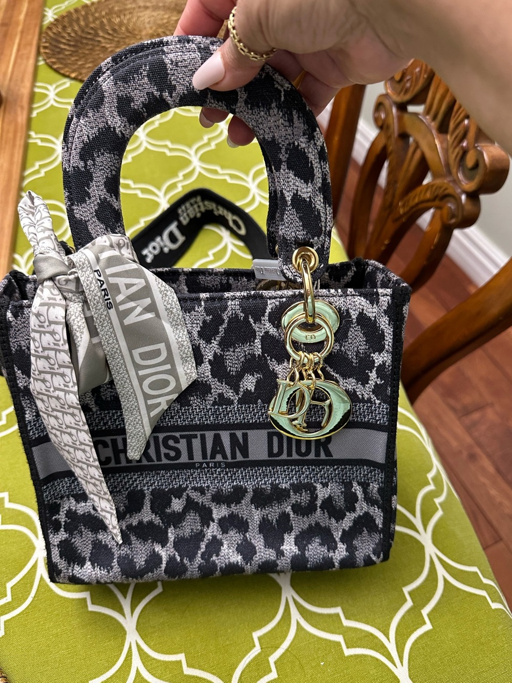 Dior Black and Gray Mini Lady Dior Tote with Gold Charms